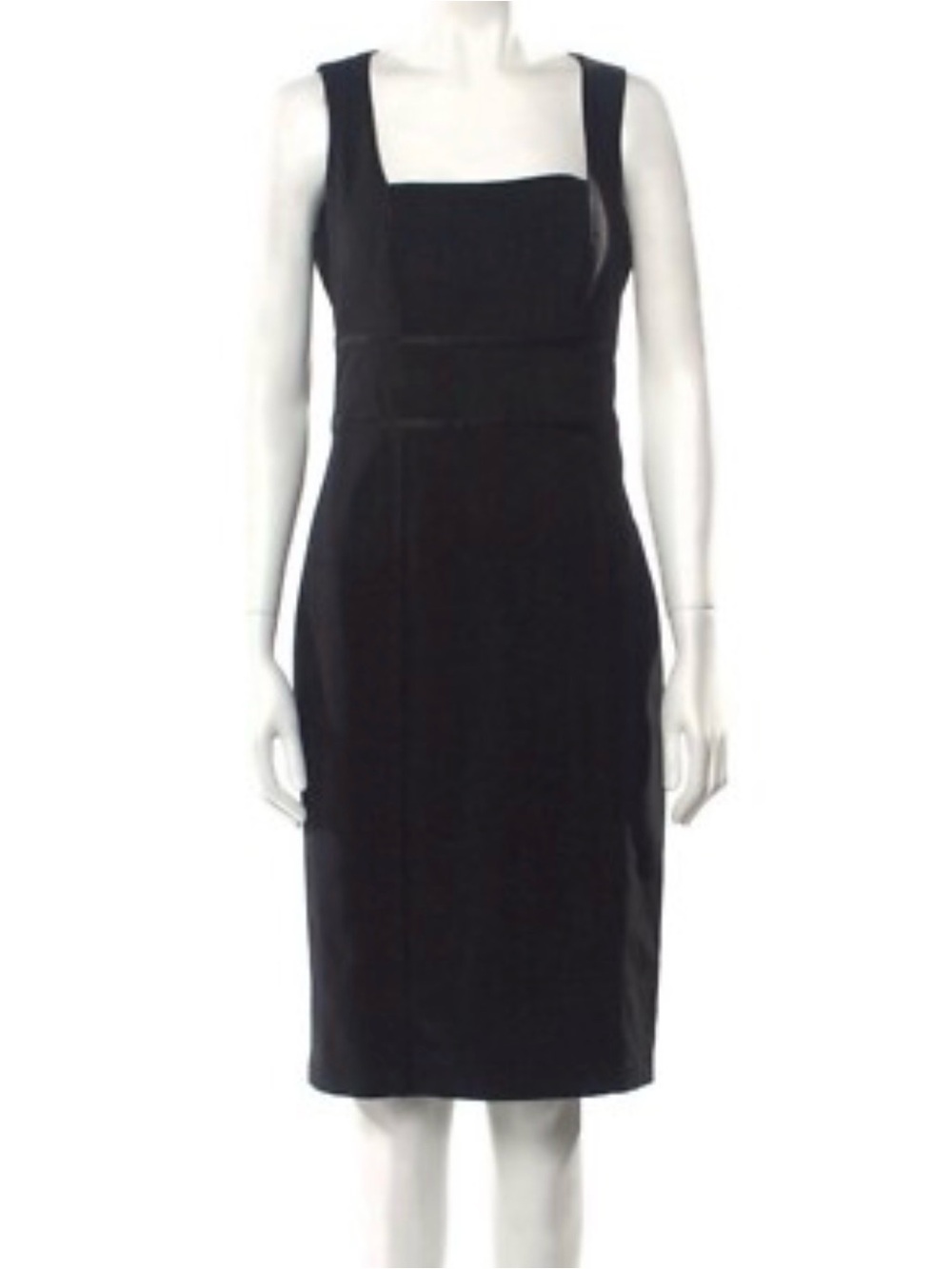 Badgley Mischka Black Square-Neck Midi Sheath Dress